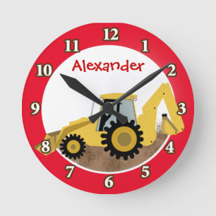 Backhoe-Uhr (rot) Fügen Sie einen Namen hinzu Runde Wanduhr