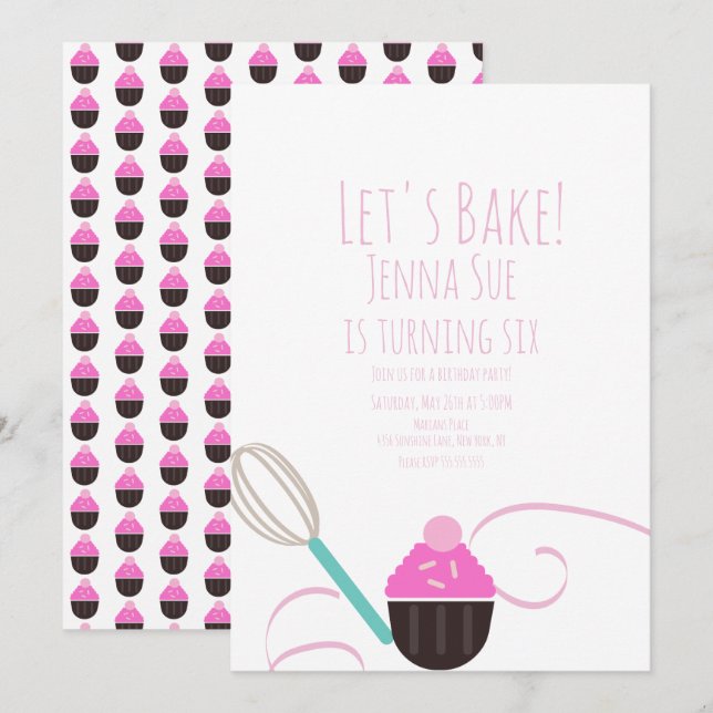 Backkuchen Dekorieren Geburtstagspink Einladung (Vorne/Hinten)