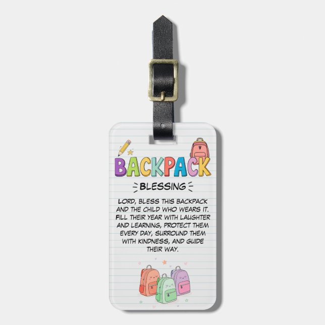 Backpack Blessing Luggage Tag for Kids Gepäckanhänger (Vorderseite vertikal)