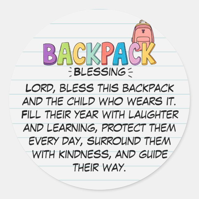 Backpack Blessing Prayer Sticker (Devant)