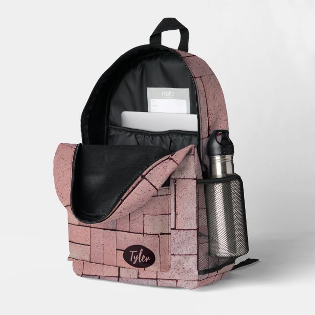 Backpack Brick Pattern mit Name Bedruckter Rucksack (Rückseitige Ecke links (Offen) )