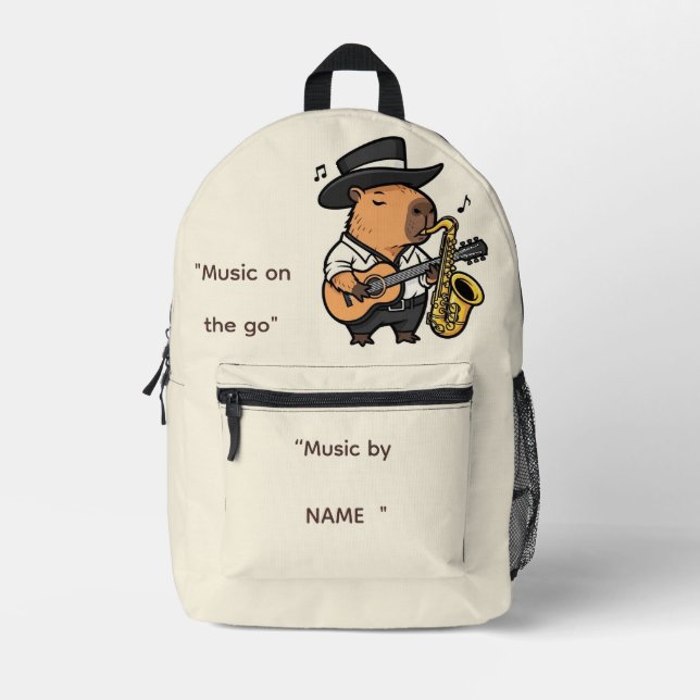  Backpack – Capybara Music Vibes  Bedruckter Rucksack (Vorderseite)