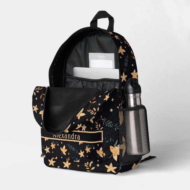 Backpack für schwarze Muster im Herbst Bedruckter Rucksack (Rückseitige Ecke links (Offen) )