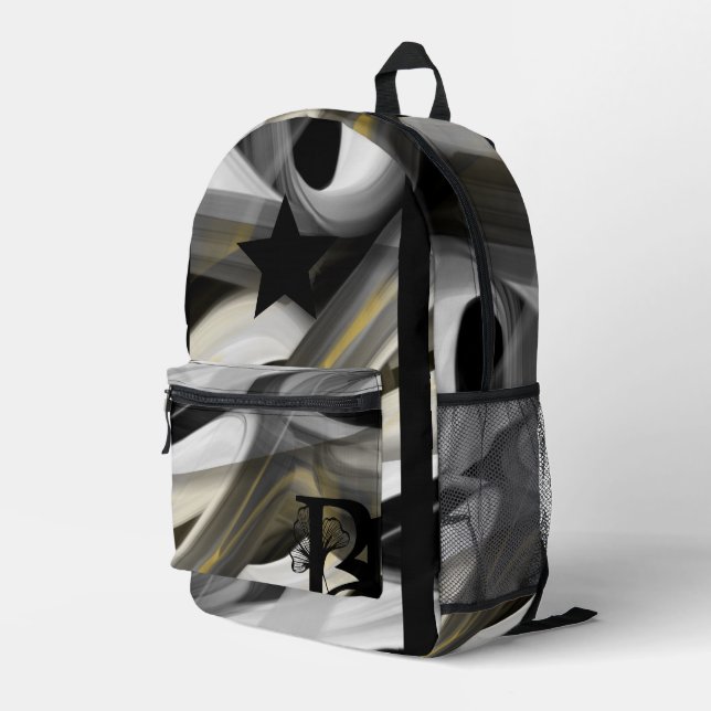 Backpack Trend Abstrakt Art Schwarz-weiß Gold Bedruckter Rucksack (Rückseitige Ecke Rechts)