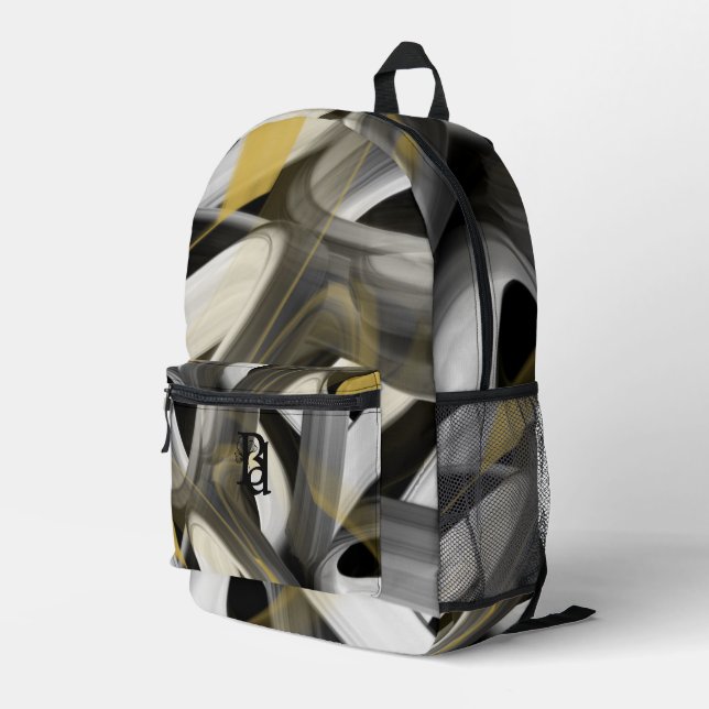 Backpack Trend Abstrakt Art Schwarz-weiß Gold Bedruckter Rucksack (Rückseitige Ecke Rechts)