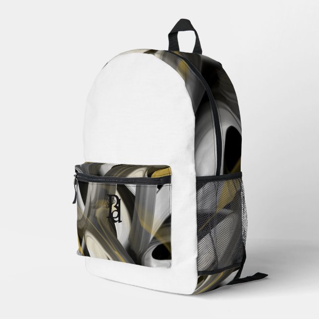 Backpack Trend Abstrakt Art Schwarz-weiß Gold Bedruckter Rucksack (Rückseitige Ecke Rechts)
