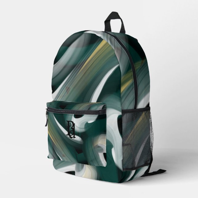 Backpack Trend Abstrakt Art Schwarz-weiß grün Bedruckter Rucksack (Rückseitige Ecke Rechts)