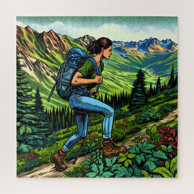 Backpacker Girl Wandern auf dem Weg (Vertikal)