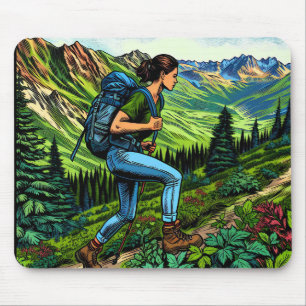 Backpacker Girl Wandern auf dem Weg Mousepad