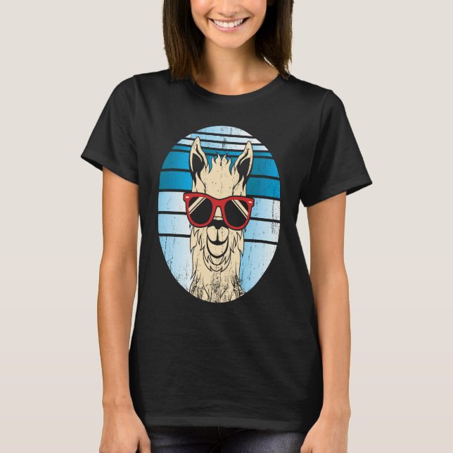 Backprint alpaca or llama in retro look with sungl T-Shirt (Vorderseite)