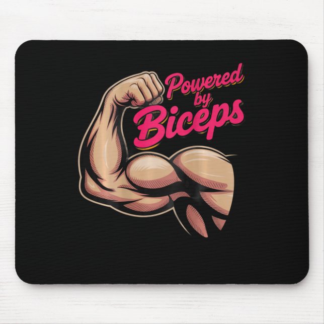 Backprint Funny Gym Humor Biceps Gains Powered By  Mousepad (Vorne)