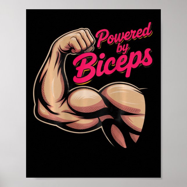 Backprint Funny Gym Humor Biceps Gains Powered By  Poster (Vorne)