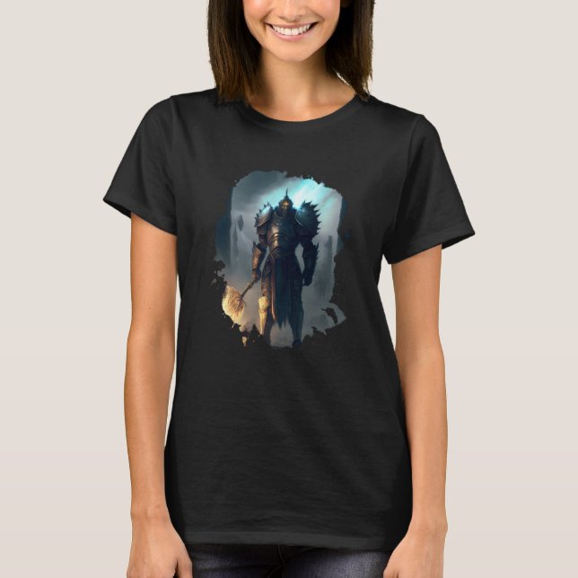 Backprint Mighty knight in armor with fire sword T-Shirt (Vorderseite)