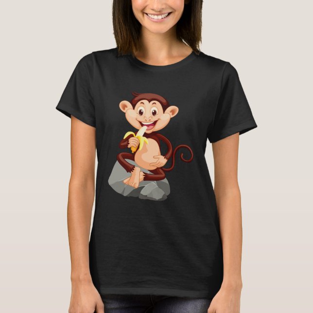 Backprint monkey with banana cute monkey T-Shirt (Vorderseite)