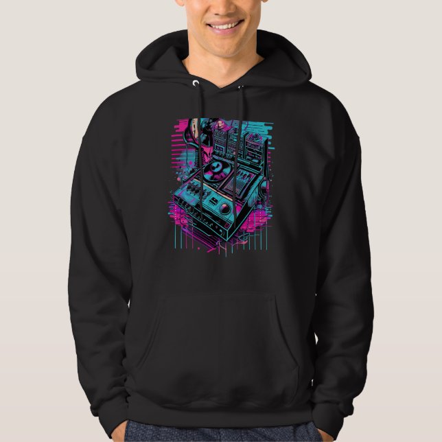Backprint Retrowave DJ Techno Futuresynth Synthwav Hoodie (Vorderseite)