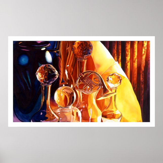 "Backstage" - Musikinstrumente und Glaswasser Poster (Vorne)