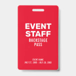 Backstage-Pass-ID-Abzeichen für Red Event-Mitarbei Ausweis<br><div class="desc">Backstage-Pass-ID-Abzeichen für Red Event-Mitarbeiter Ein personalisiertes Abzeichen mit einer bearbeitbaren Vorlage für besondere Ereignisse. Kann von Mitarbeitern als Zugangsausweis oder Bühne verwendet werden. Karo aus der Erholung der Kollektion für andere Designvarianten.</div>