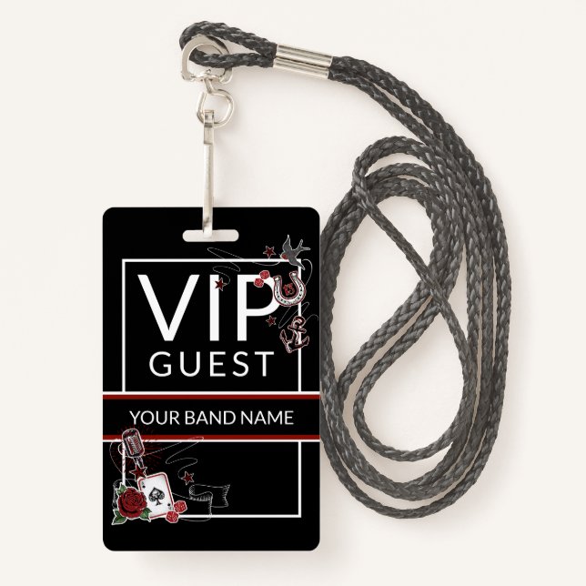 Backstage Pass VIP Individuelle Name Rockabilly La Ausweis (Vorderseite mit Schlüsselband)