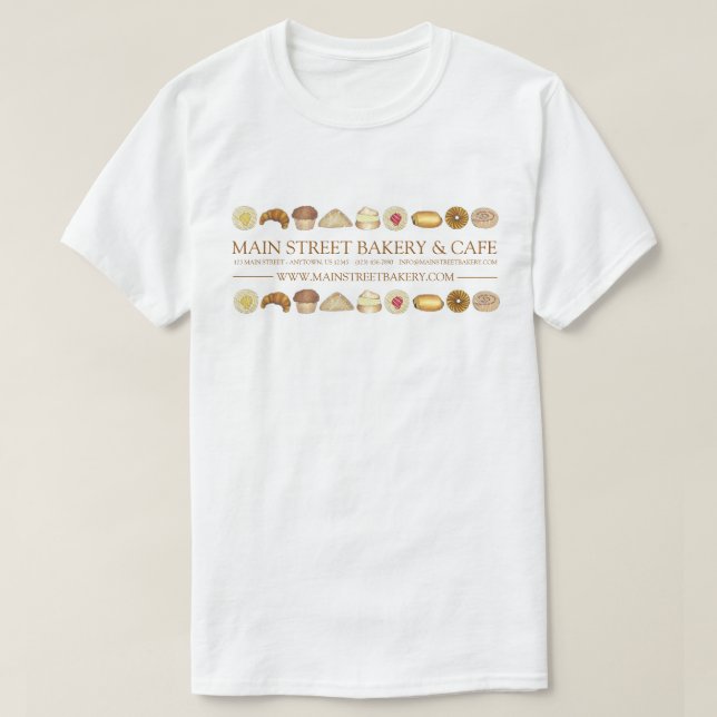 Backwaren Croissant Donut Muffin Pastrie T-Shirt (Design vorne)