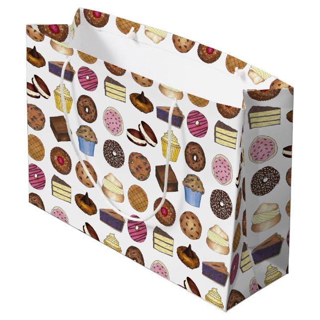Backwaren Doughnut Pie Cupcake Brownie Feinschmeck Große Geschenktüte (Rückseite Schrägansicht)