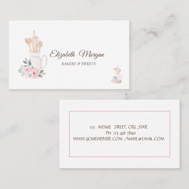 Backwaren Handwerkzeuge Blume Visitenkarte (Vorne/Hinten)