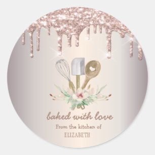 Backwaren-Handwerkzeuge mit Roségold-Glittertropfe Runder Aufkleber