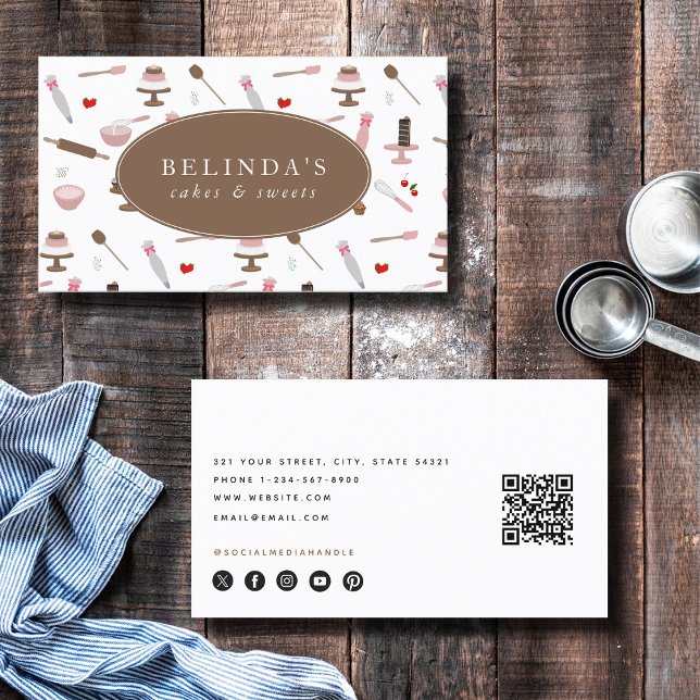 Backwaren & Kochen Backwaren Kochen QR Code Visitenkarte (Baking & Cooking Utensils Bakery Cooking QR Code Business Card)