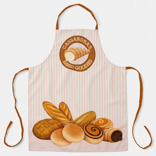 Backwaren Konditorei Brot Baker Logo Rosa Streifen Schürze (Vorderseite)