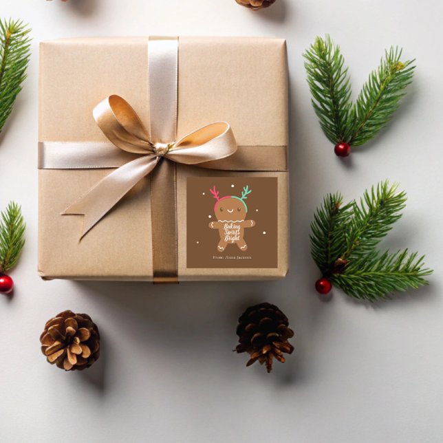 Backwaren Spirituosen Bright Rentier Lebkuchen Quadratischer Aufkleber (Von Creator hochgeladen)