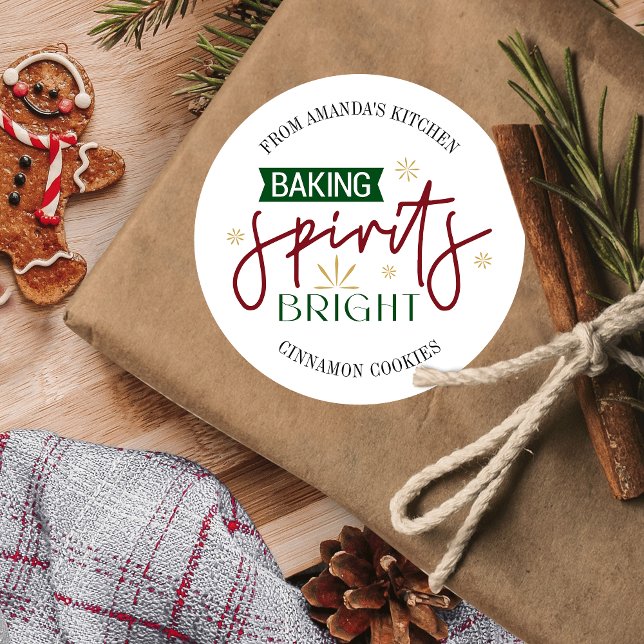 Backwaren Spirituosen Zuhause Bright Holiday Baked Runder Aufkleber (Trendy red & green Christmas Baking Spirits Bright stickers for your desserts)
