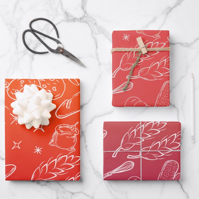 Backwerkzeuge und moderne, braune Orange Geschenkpapier Set (Vorderseite)