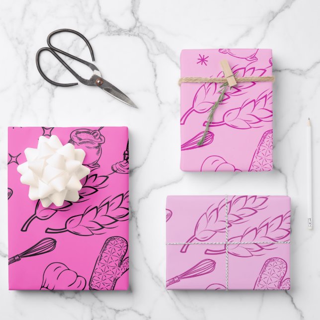 Backwerkzeuge und moderne rosa Bäckerei Geschenkpapier Set (Vorderseite)