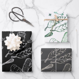 Backwerkzeuge und moderne schwarze Bäckerei Geschenkpapier Set