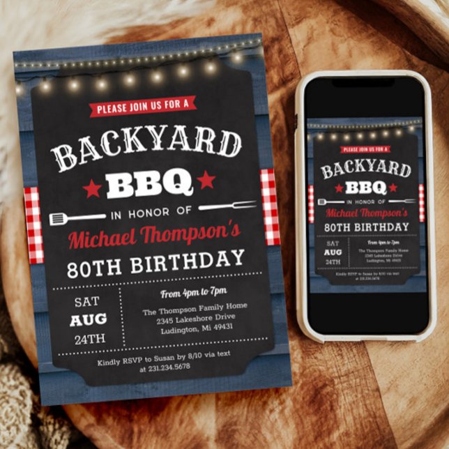 Backyard Barbecue 80. Geburtstag Einladung (Backyard Barbecue 80th Birthday Invitation)