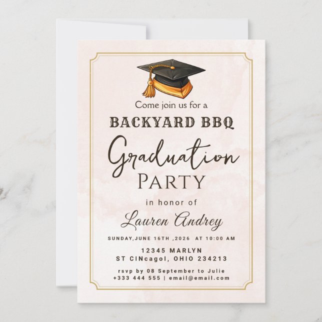 Backyard BBQ Graduation Party Invitation Einladung (Vorderseite)
