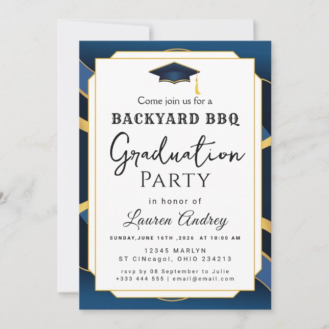Backyard BBQ Graduation Party Invitation Einladung (Vorderseite)