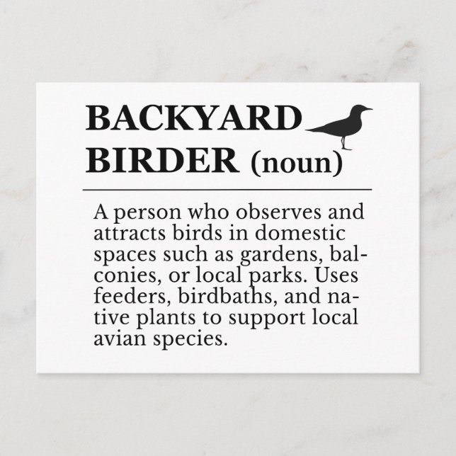 Backyard Birder Definition - Garden Birdwatching Postkarte (Vorderseite)