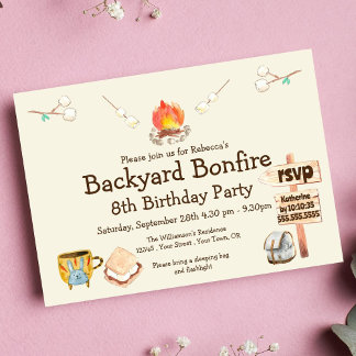 Backyard Bonfire Camping Geburtstagsparty Einladun Einladung