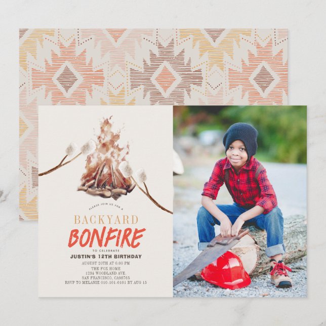 Backyard Bonfire Camping S'mores Birthday Foto Einladung (Vorne/Hinten)
