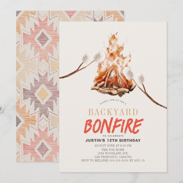 Backyard Bonfire Camping S'mores GRILLEN Birthday Einladung (Vorne/Hinten)