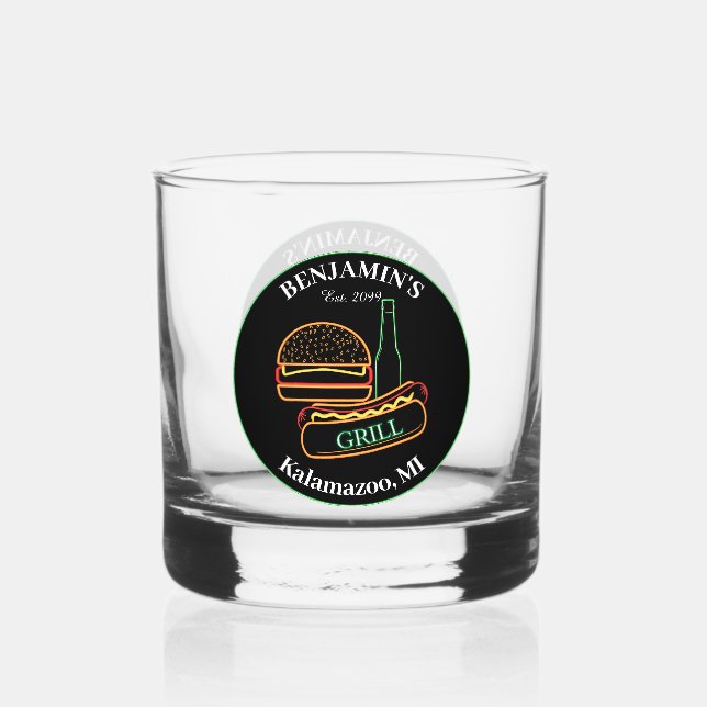 Backyard Grill mit Burgers Trinkbehälter Cocktail Whiskyglas (Vorderseite)