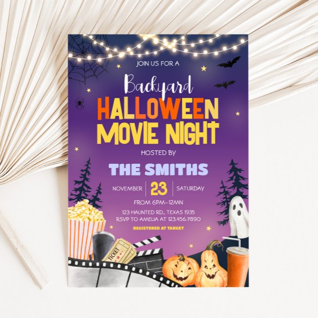 Backyard Halloween-Party Movie Night Party Einladung (Backyard Cute Halloween Party Movie Night Party Invitation)