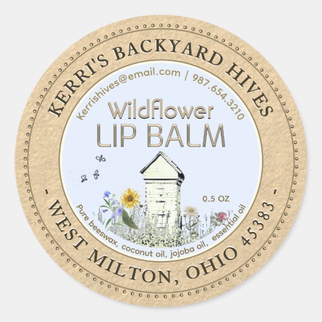 Backyard Hips BeesWachs Lip Balm Kraft Blume Label Runder Aufkleber (Vorderseite)