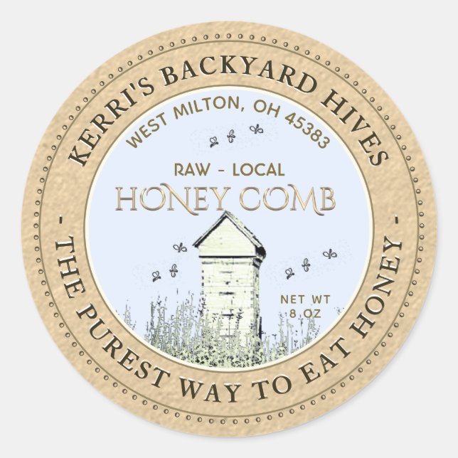 Backyard Hive Pure Raw Local Honeycomb Label Runder Aufkleber (Vorderseite)