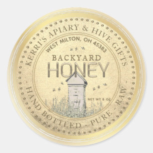 Backyard Hives Honey Label Gold Grunge Runder Aufkleber