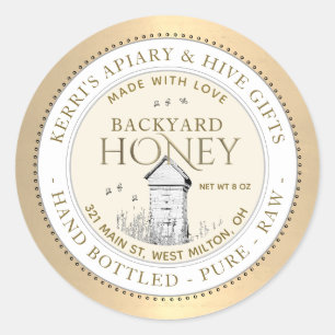 Backyard Hives Honey Made with Liebe by Bees Gold Runder Aufkleber