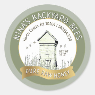 Backyard Hives Honey Pure Honey Green Gold Runder Aufkleber