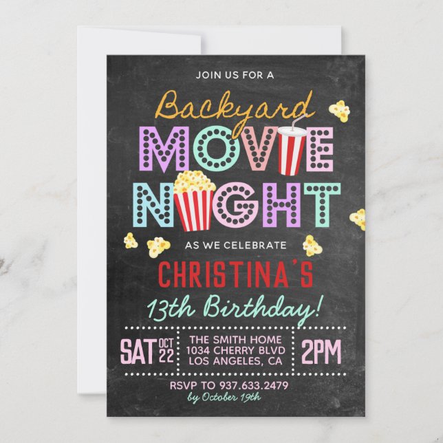 Backyard Movie Geburtstag Einladung (Vorderseite)