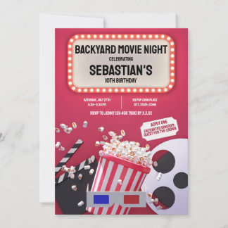 Backyard Movie Night Kindergeburtstag Party Einladung