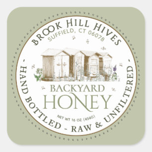 Backyard Nehmt Honey Label Hand Flaschen Roh Quadratischer Aufkleber